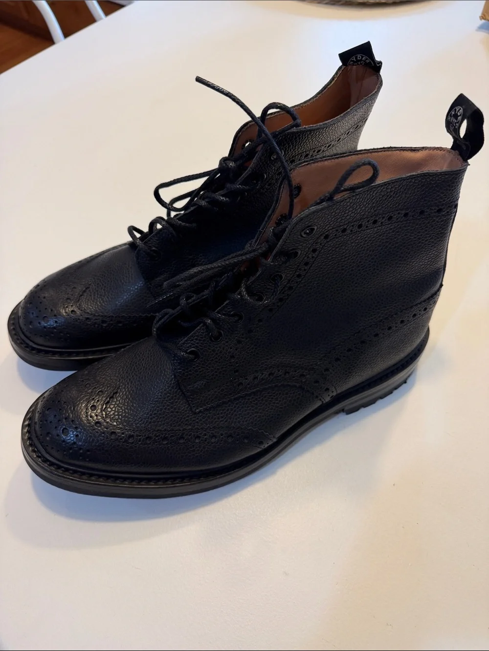 Todd Snyder Trickers Black Leather  Lace-Up Boots Sz 9.5.  New. No box.  Bag1